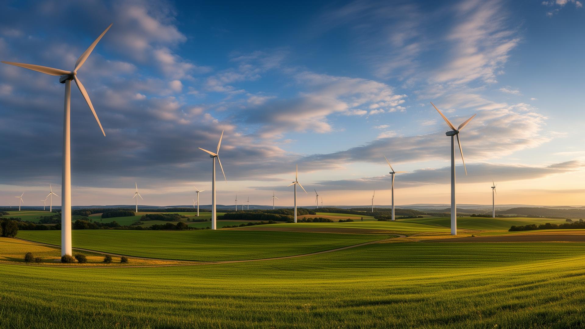 Windpark in offener Landschaft
